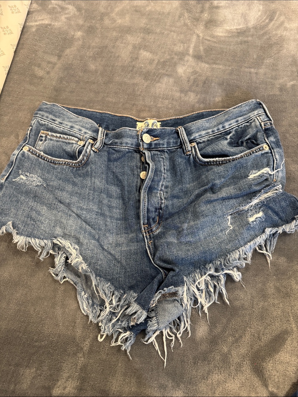 We The Free Distressed Blue Denim Cutoff Shorts